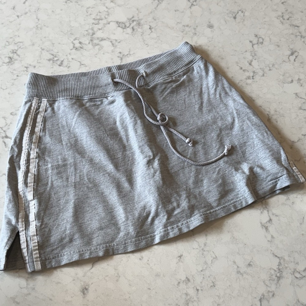 French Terry Athletic Sport Skort Gray White Stripes VTG New York Laundry